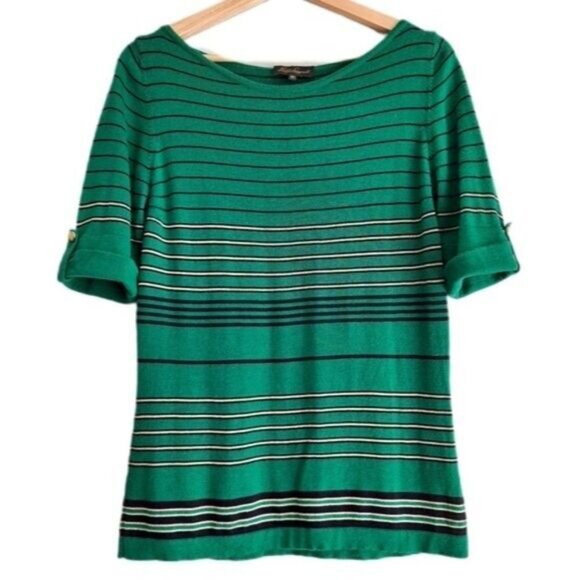 LUISA SPAGNOLI | Wool Blend Fine Knit Stripe Tee Shell Sz M - Picture 1 of 13